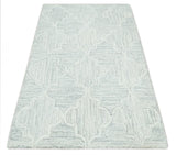 Custom Made Ivory and Silver Modern Geometric Hand Tufted Wool Area Rug