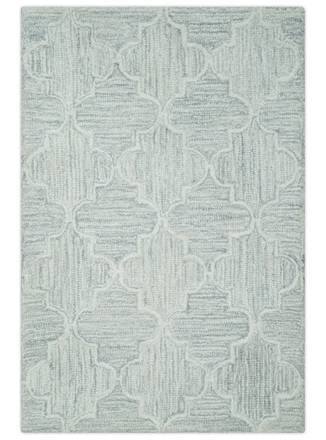 Custom Made Ivory and Silver Modern Geometric Hand Tufted Wool Area Rug