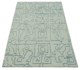 Custom Made Ivory, Beige and Gray Maze Design Hand knotted wool Area Rug