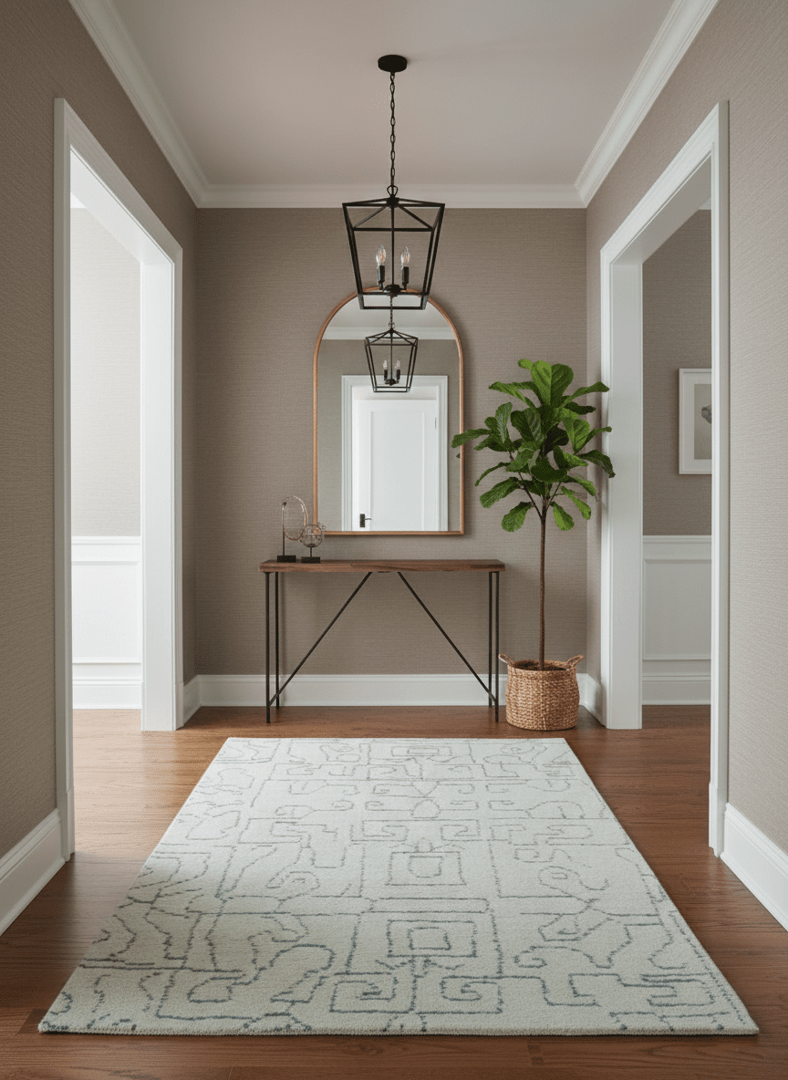 Custom Made Ivory, Beige and Gray Maze Design Hand knotted wool Area Rug