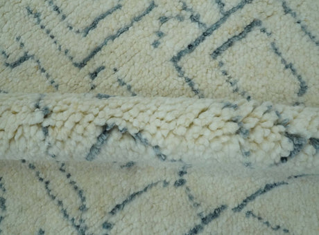 Custom Made Ivory, Beige and Gray Maze Design Hand knotted wool Area Rug
