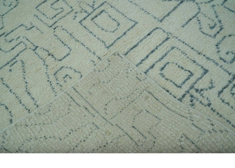 Custom Made Ivory, Beige and Gray Maze Design Hand knotted wool Area Rug