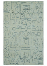 Custom Made Ivory, Beige and Gray Maze Design Hand knotted wool Area Rug