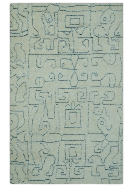 Custom Made Ivory, Beige and Gray Maze Design Hand knotted wool Area Rug