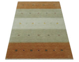 Custom Made Ivory, Beige and Rust Geometrical stripes Design Hand loom Wool Area Rug