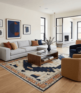 Custom Made Ivory, Blue, Beige and Rust Hand Knotted Traditional Heriz Wool Area Rug