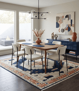 Custom Made Ivory, Blue, Beige and Rust Hand Knotted Traditional Heriz Wool Area Rug