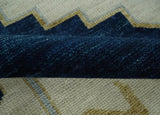 Custom Made Ivory, Blue, Beige and Rust Hand Knotted Traditional Heriz Wool Area Rug
