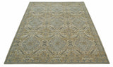 Custom Made Ivory, Brown and Blue Traditional Hand Knotted Wool Area Rug