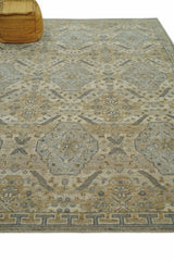 Custom Made Ivory, Brown and Blue Traditional Hand Knotted Wool Area Rug