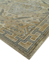 Custom Made Ivory, Brown and Blue Traditional Hand Knotted Wool Area Rug