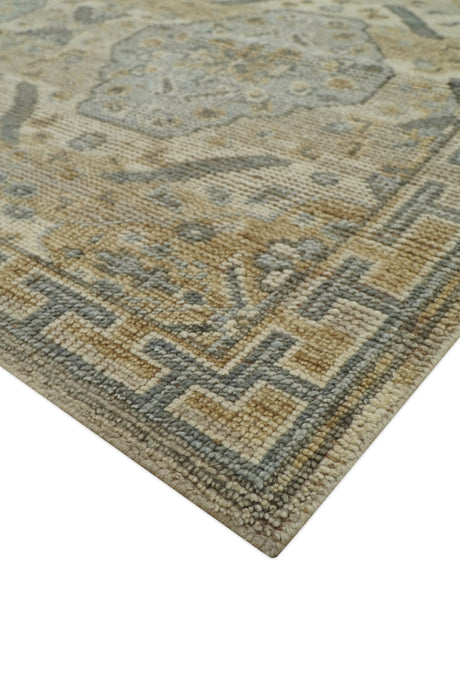 Custom Made Ivory, Brown and Blue Traditional Hand Knotted Wool Area Rug