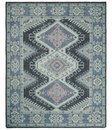 Custom Made Ivory, Charcoal, Silver and Blue Traditional Hand knotted wool Area Rug