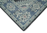 Custom Made Ivory, Charcoal, Silver and Blue Traditional Hand knotted wool Area Rug