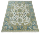 Custom Made Ivory, Gray and Beige Floral Hand Knotted Traditional Oushak Wool Rug