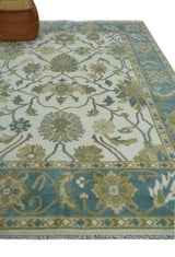 Custom Made Ivory, Gray and Beige Floral Hand Knotted Traditional Oushak Wool Rug