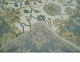 Custom Made Ivory, Gray and Beige Floral Hand Knotted Traditional Oushak Wool Rug