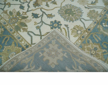 Custom Made Ivory, Gray and Beige Floral Hand Knotted Traditional Oushak Wool Rug