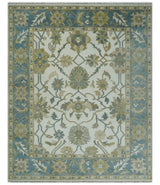 Custom Made Ivory, Gray and Beige Floral Hand Knotted Traditional Oushak Wool Rug