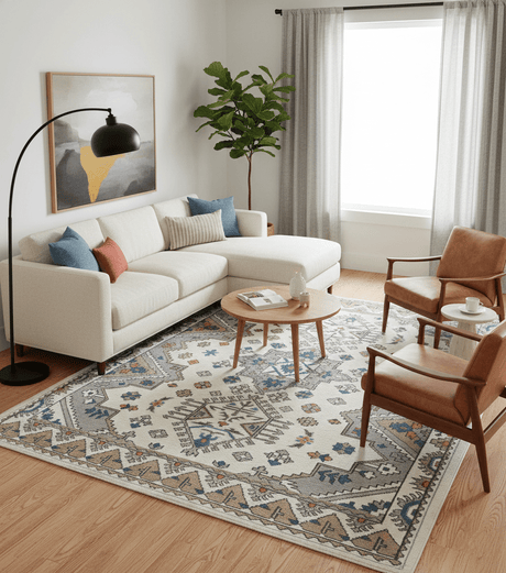 Custom Made Ivory, Gray and Camel Traditional Hand knotted Wool Area Rug