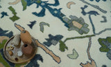 Custom Made Ivory, Gray and Green Hand knotted Traditional Oushak Wool Area Rug