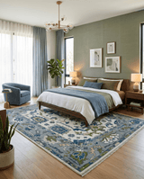 Custom Made Ivory, Gray and Green Hand knotted Traditional Oushak Wool Area Rug