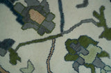 Custom Made Ivory, Gray and Green Hand knotted Traditional Oushak Wool Area Rug