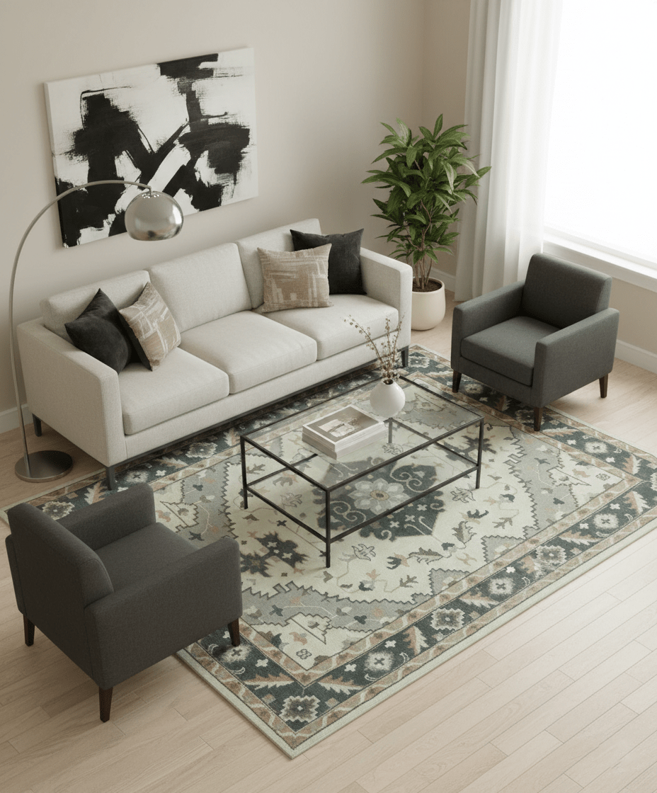 Custom Made Ivory, Gray, Camel and Charcoal Traditional Multi Size Wool Area Rug