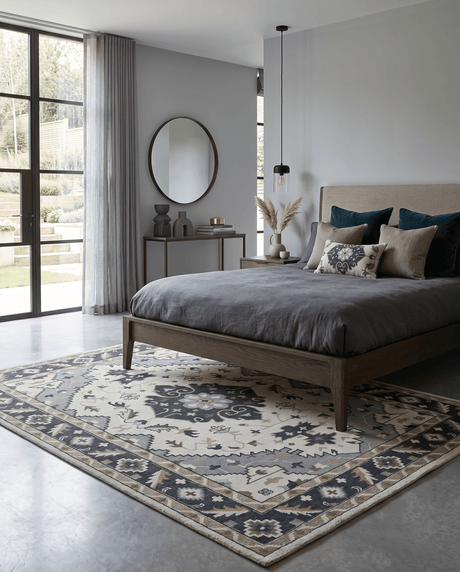 Custom Made Ivory, Gray, Camel and Charcoal Traditional Multi Size Wool Area Rug