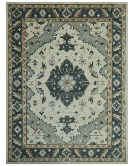 Custom Made Ivory, Gray, Camel and Charcoal Traditional Multi Size Wool Area Rug