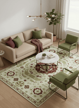 Custom Made Ivory, Olive and Maroon Traditional Medallion Mamluk Design wool Rug
