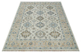 Custom Made Ivory, Peach and Gray Hand knotted Traditional Turkish Design Oushak wool Area Rug