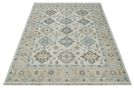 Custom Made Ivory, Peach and Gray Hand knotted Traditional Turkish Design Oushak wool Area Rug