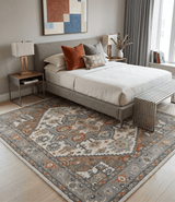Custom Made Ivory, Silver, Peach and Olive Hand Knotted Traditional Heriz wool Area Rug