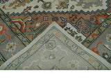 Custom Made Ivory, Silver, Peach and Olive Hand Knotted Traditional Heriz wool Area Rug