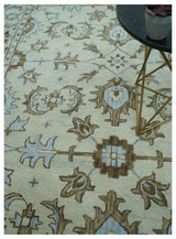 Custom Made Ivory, Taupe and Aqua Traditional Hand Tufted wool area rug