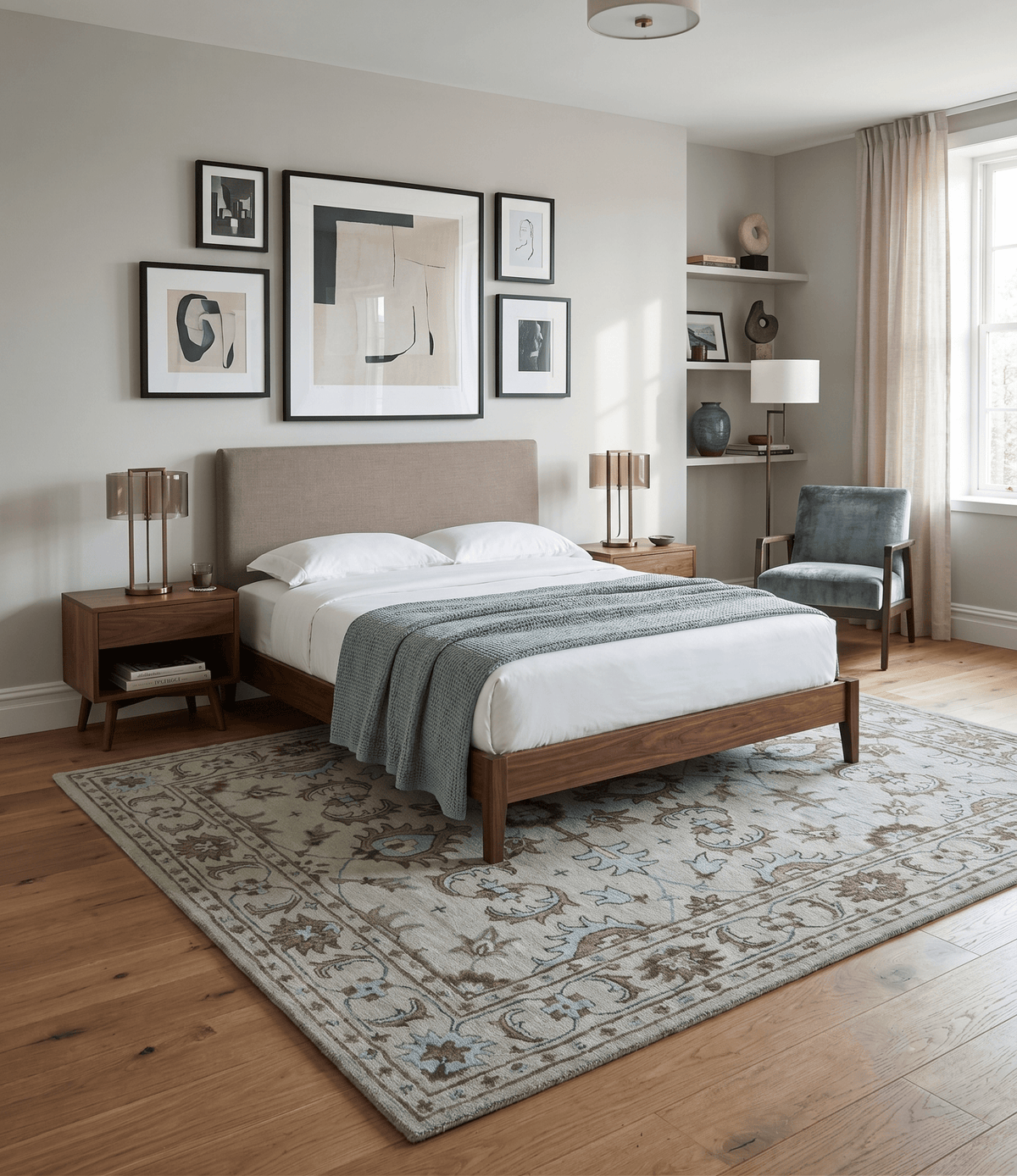 Custom Made Ivory, Taupe and Aqua Traditional Hand Tufted wool area rug