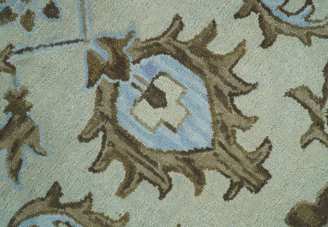 Custom Made Ivory, Taupe and Aqua Traditional Hand Tufted wool area rug