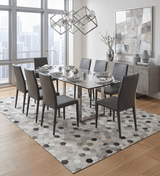 Custom Made Leather Patchwork Silver and Ivory Modern Geometric Rug