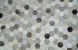 Custom Made Leather Patchwork Silver and Ivory Modern Geometric Rug