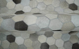 Custom Made Leather Patchwork Silver and Ivory Modern Geometric Rug