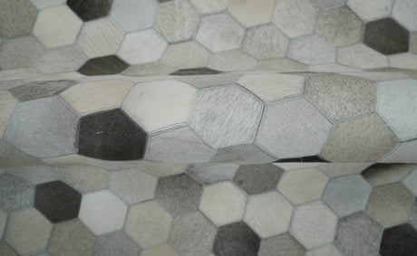 Custom Made Leather Patchwork Silver and Ivory Modern Geometric Rug
