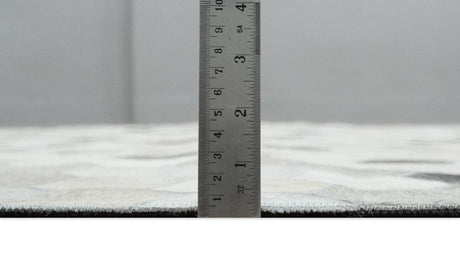 Custom Made Leather Patchwork Silver and Ivory Modern Geometric Rug