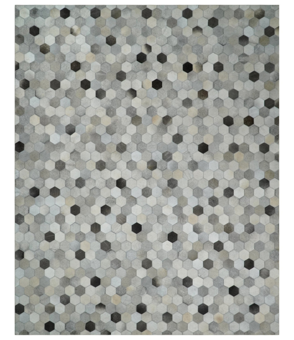 Custom Made Leather Patchwork Silver and Ivory Modern Geometric Rug