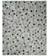 Custom Made Leather Patchwork Silver and Ivory Modern Geometric Rug