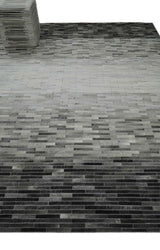 Custom Made Leather Striped Gray and Silver Leather Rug