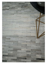 Custom Made Leather Striped Gray and Silver Leather Rug