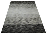 Custom Made Leather Striped Gray and Silver Leather Rug