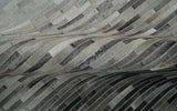 Custom Made Leather Striped Gray and Silver Leather Rug