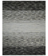 Custom Made Leather Striped Gray and Silver Leather Rug